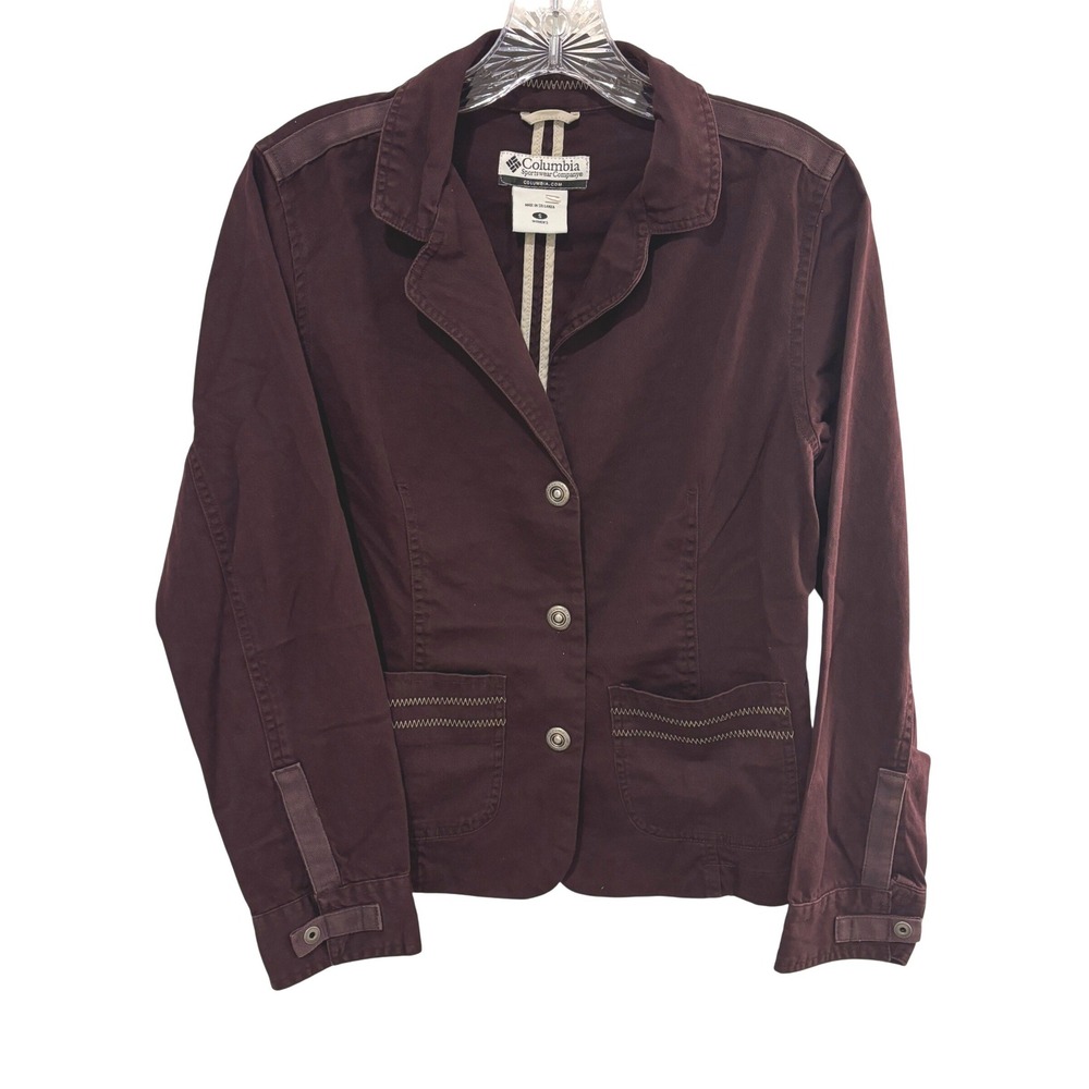 Columbia Lightweight Burgundy Plum Blazer Jacket Womens S Silver Snap Buttons